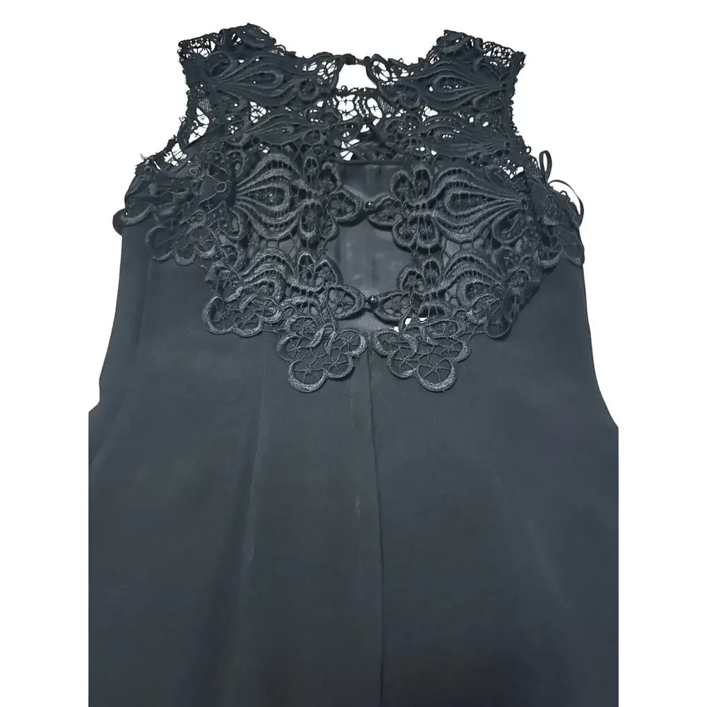 VTG Jessica McClintock Black Lace Sheath Midi Dress Goth Coquette Embroider Sz 8